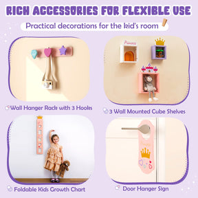 HONEY JOY Kids Vanity Set, Dressing Table for Children with Mirror and Stool, Princess Makeup Table