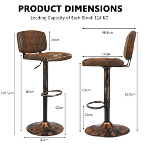 Giantex Set of 2 Barstools, Vintage Leather Bar Stools Swivel Gas Gift Counter Chair, Retro Brown (Set of 2)