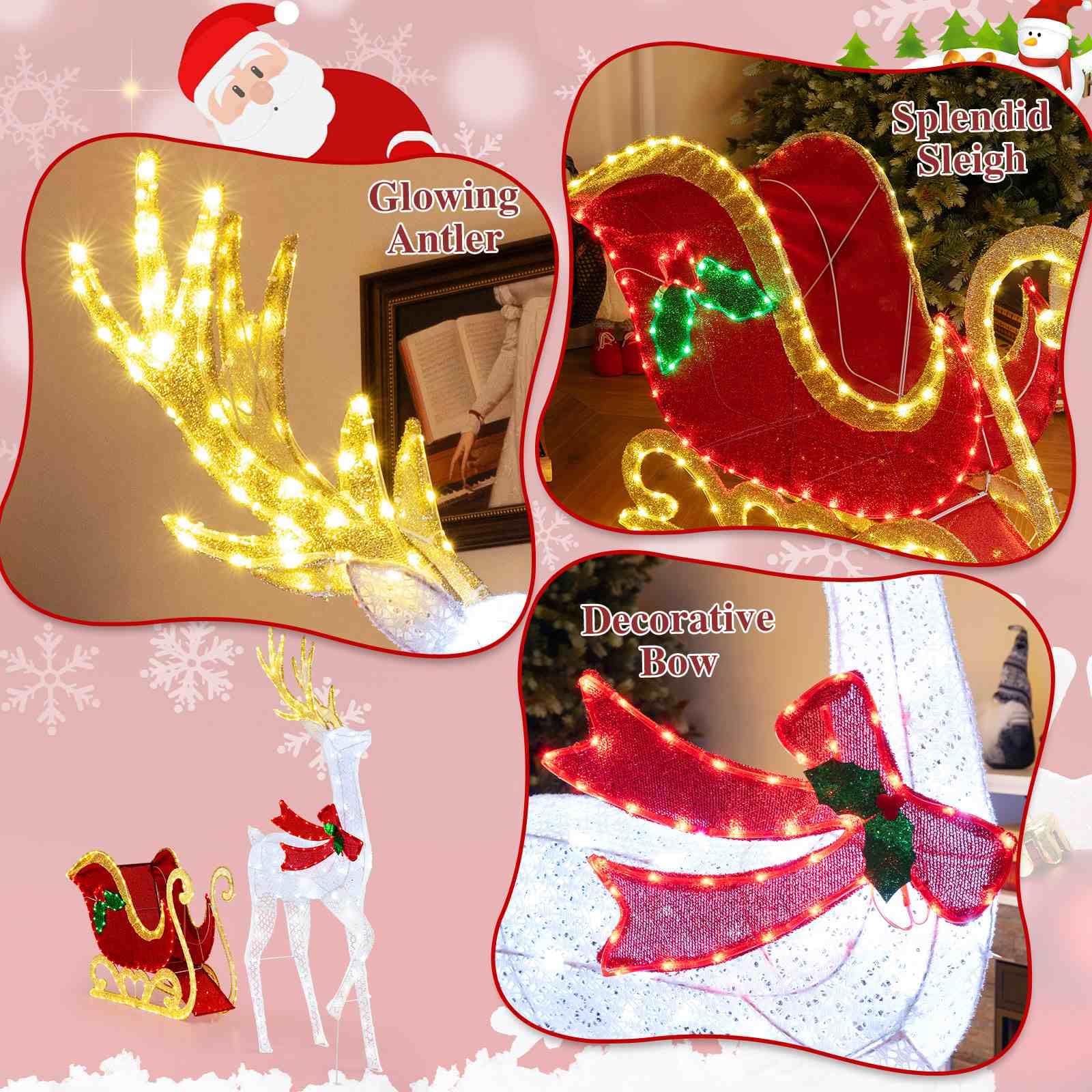 Pre-Lit 462 LEDs Christmas Reindeer & Santa’s Sleigh Xmas Festive Decoration