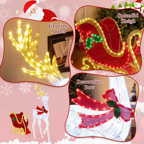 Pre-Lit 462 LEDs Christmas Reindeer & Santa’s Sleigh Xmas Festive Decoration