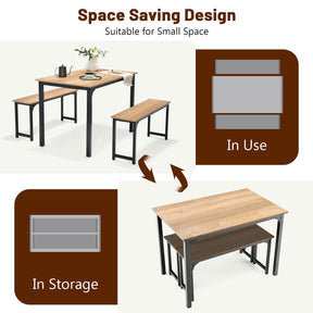Giantex Dining Table Set for 4, 3 PCS Farmhouse Kitchen & Dining Room Furniture Kit with 2 Benches