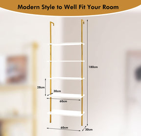 Giantex 5-Tier Ladder Shelf, Wall Mounted Bookshelf with Steel Frame, Elegant Bookcase