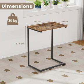 C-Shaped End Table, Vintage Accent Couch Table with Heavy-Duty Metal Frame