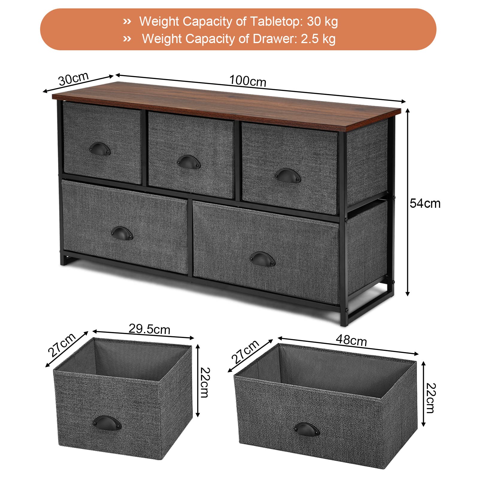Giantex Chest of 5 Drawers, Cube Storage Organizer Unit, Dresser Unit w/Easy Pull Removable Fabric Bins