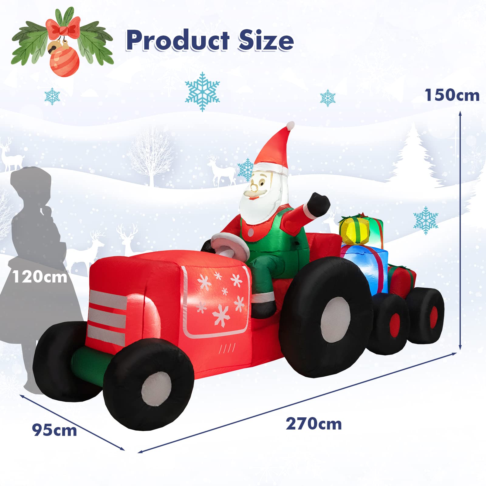 270CM Christmas Inflatable Truck with Santa Claus & Gifts