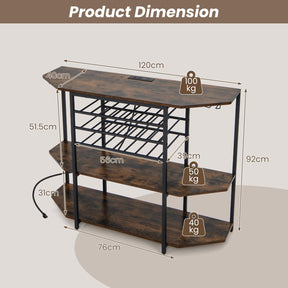 Giantex Wine Rack Table with Power Outlets, 3-Tier Freestanding Liquor Cabinet