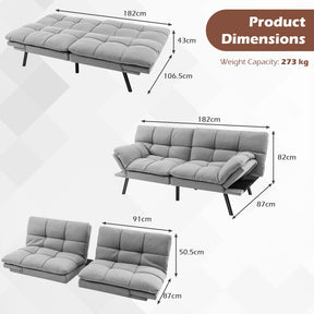 Convertible 3 Seater Sofa Bed, Memory Foam Futon Couch Bed w/Adjustable Backrest & Armrests
