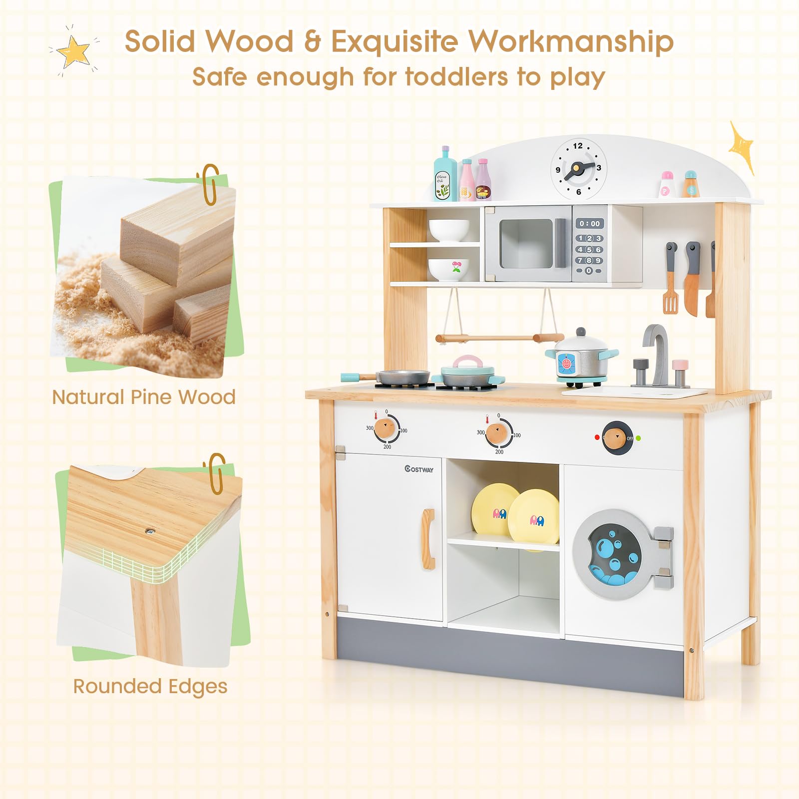 HONEY JOY Kids Wooden Kitchen Playset