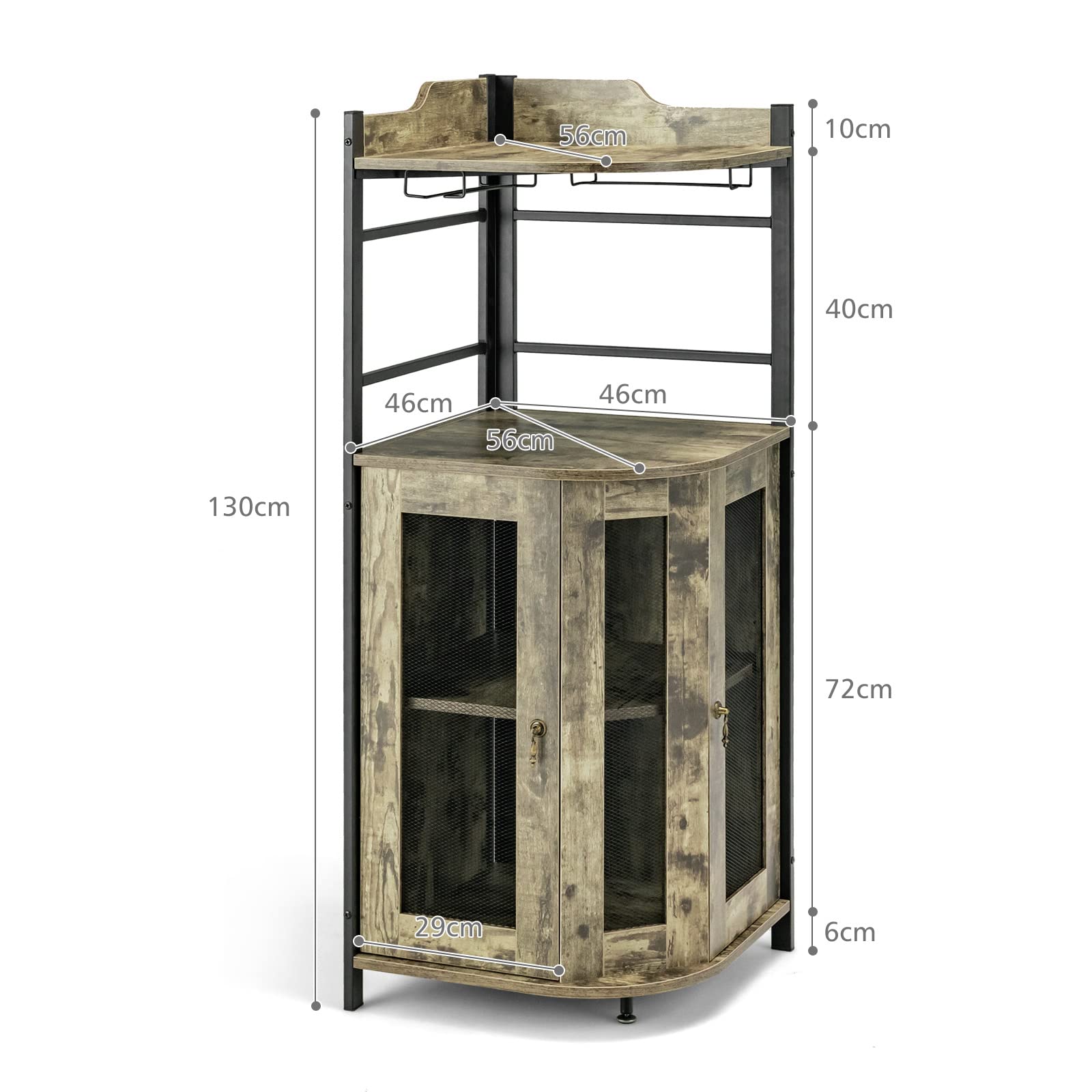 Giantex Corner Bar Cabinet with Glass Holder, Industrial Wine Cabinet with Metal Mesh Doors