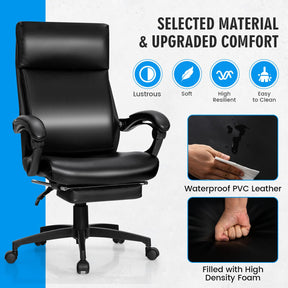Giantex Ergonomic Executive Office Chair, High Back Leather Reclining Chair w/Headrest, Black
