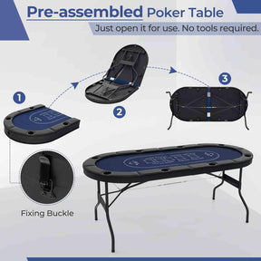1.8m Foldable Poker Table for 8 Players, Portable Oval Card Board Game Table for Blackjack Texas Hold’em Casino Leisure Game