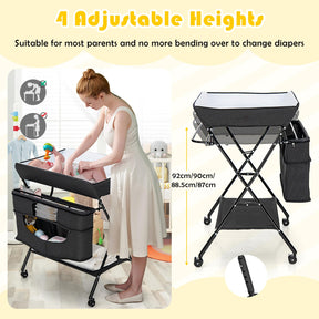 Foldable Baby Changing Table Portable Nursery Stand Organiser for Infant Newborn w/Large Storage Basket & Safety Belt
