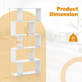 Giantex 5-Tier Bookshelf Geometric S-Shaped Bookcase w/Anti-Toppling Device
