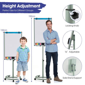 100x65cm Rolling Magnetic Whiteboard w/Height Adjustable Stand