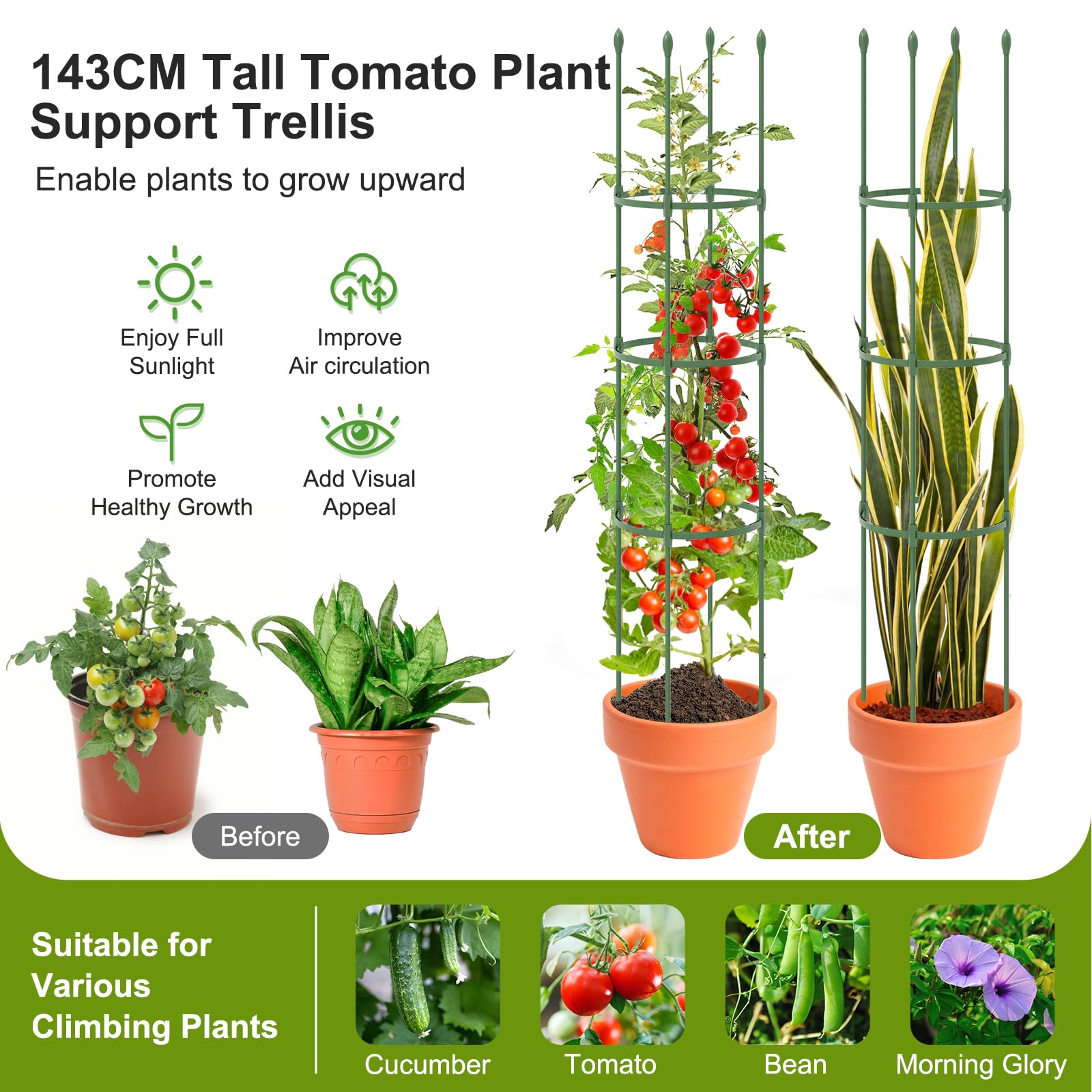 2-Pack Garden Trellis, Heavy-Duty Tomato Cage w/Adjustable Height, 2-in-1 Plant Cage & Supports