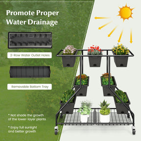 Vertical Raised Garden Bed w/7 Planter Boxes, Storage Baskets, Drainage Holes, 4 Lockable Casters