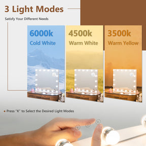 Giantex 65cm Vanity Mirror with Lights, Large Makeup Mirror with 18 Dimmable LED Bulbs, Wall-Mounted