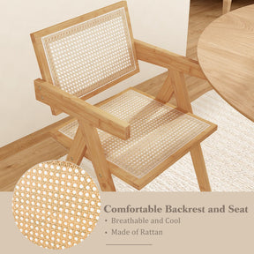 Rattan Dining Chair, Cane Kitchen Chair with Sturdy Bamboo Frame