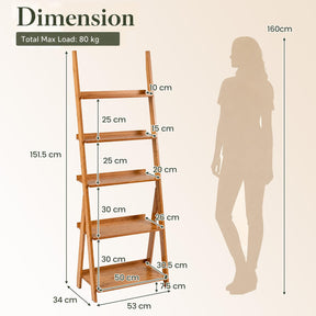 5-Tier Bamboo Ladder Shelf Bookcase, Natural