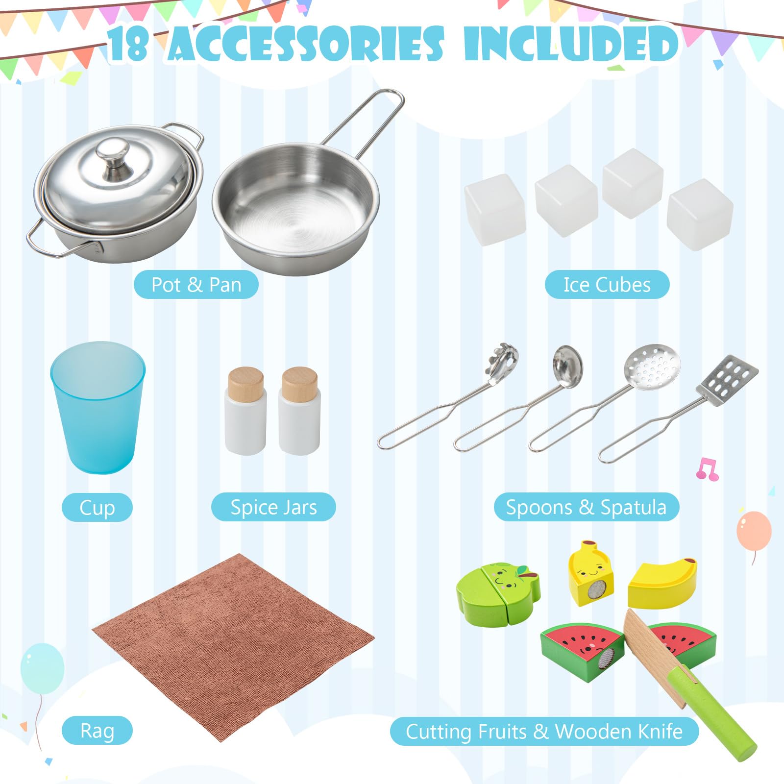Kids Kitchen Playset, Wooden Pretend Play Kitchen w/Microwave, Range Hood