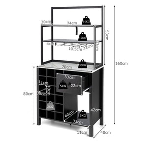 Giantex Kitchen Wine Rack, Freestanding Cabinet w/ Wine Glass Holder & Drawer, 4-Tier Bakers Rack