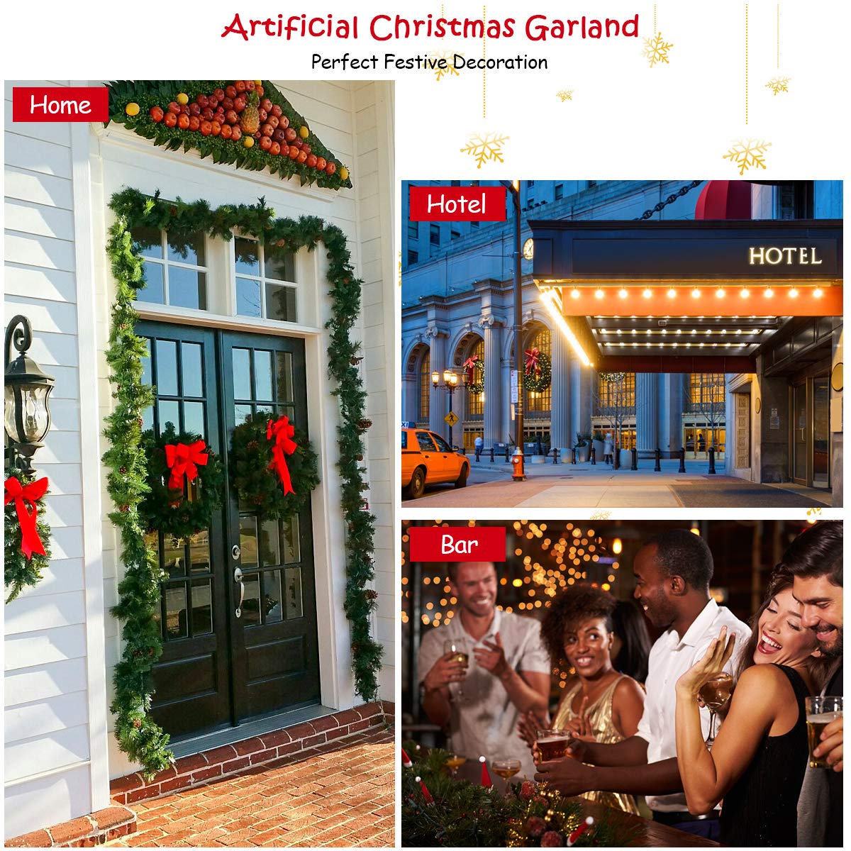 2.7M Christmas Garland, Pre-lit Xmas Pine Garland