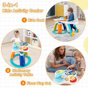 3 in 1 Baby Stationary Activity Center, Kids Play Table Set w/Educational & Music Function Tabletop