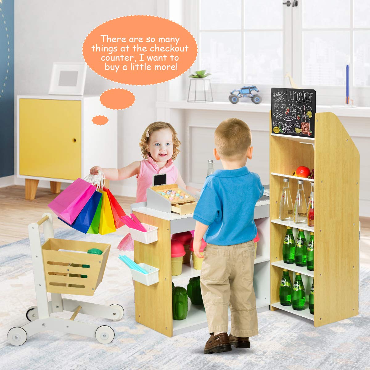HONEY JOY Pretend Grocery Store Playset, Supermarket Play Toy with Shopping Cart