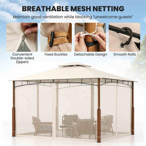 3.6M x 3M Outdoor Patio Gazebo with Netting and 2-Tier Canopy Roof