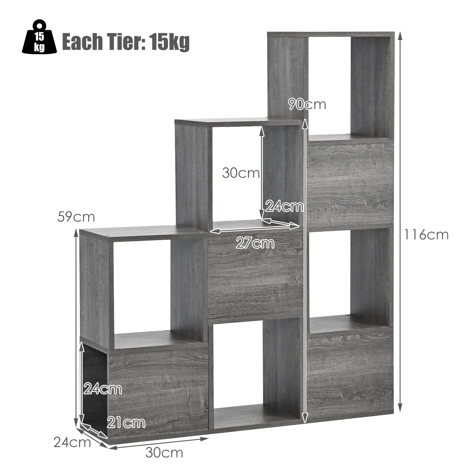 Giantex Wooden 9-Cube Bookcase, Free Combination Bookshelf, Multifunctional Storage Organizer, Grey