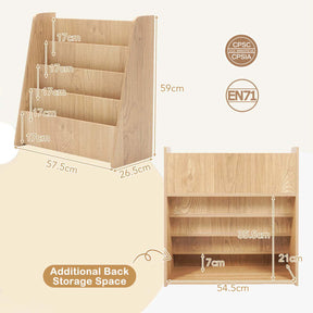 4-Tier Kids Wooden Bookshelf, Front Facing Children Display Bookcase with Deep Compartments