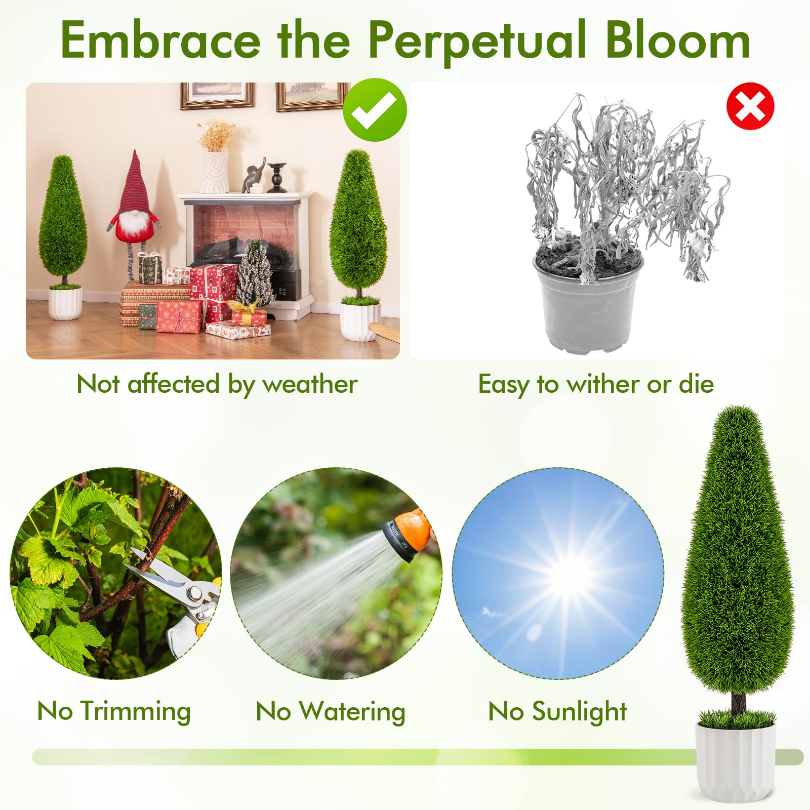 90cm Artificial Cedar Teardrop Shaped Bush Potted Topiary Plant for Home 2 Pack