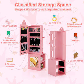 HONEY JOY Kids Jewelry Cabinet, 3-in-1 Freestanding Jewelry Armoire
