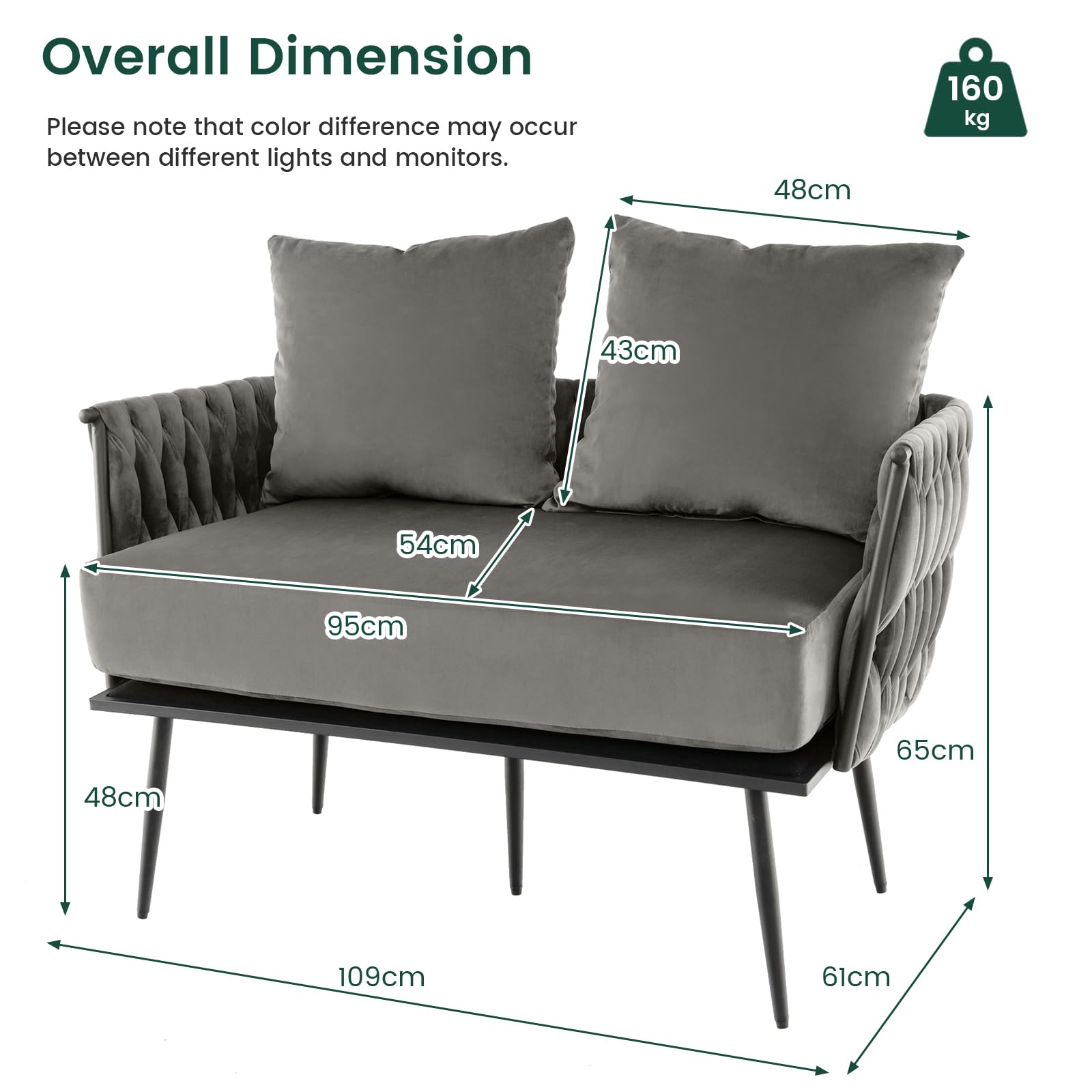 Giantex Modern Loveseat Sofa, Upholstered Dutch Velvet Sofa Couch