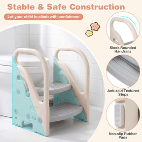 Toddler Step Stool, Adjustable 2/3-Step Helper Ladder Stool with Safety Handles & Non-slip Pads