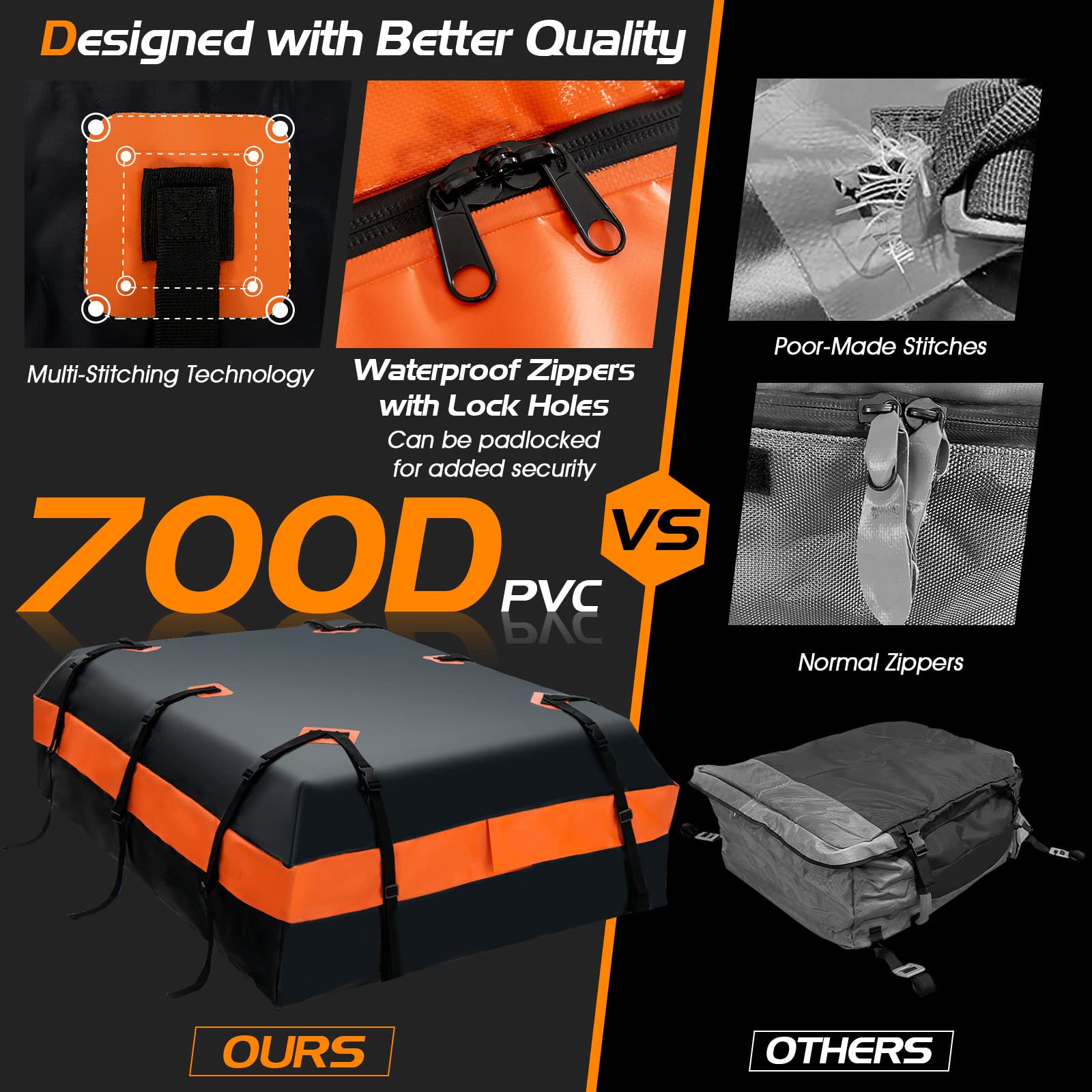 595 L Rooftop Cargo Carrier, Waterproof Car Roof Bag for All Vehicles with/Without Rack