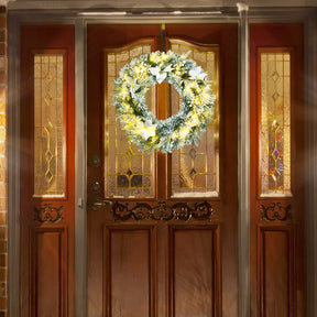 Christmas Wreath, 60CM/24 Inch Pre-Lit Snow Flocked Xmas Wreath