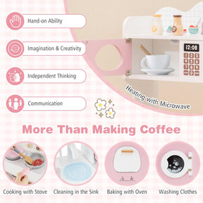 All-in-1 Wooden Kids Kitchen Playset, Pretend Play Kitchen w/Coffee Maker, Microwave, Oven