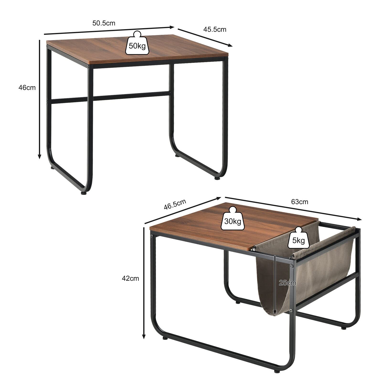 Giantex Nesting Coffee Table Set of 2, Stackable Side Table w/Magazine Holder, Rustic Brown