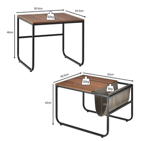 Giantex Nesting Coffee Table Set of 2, Stackable Side Table w/Magazine Holder, Rustic Brown