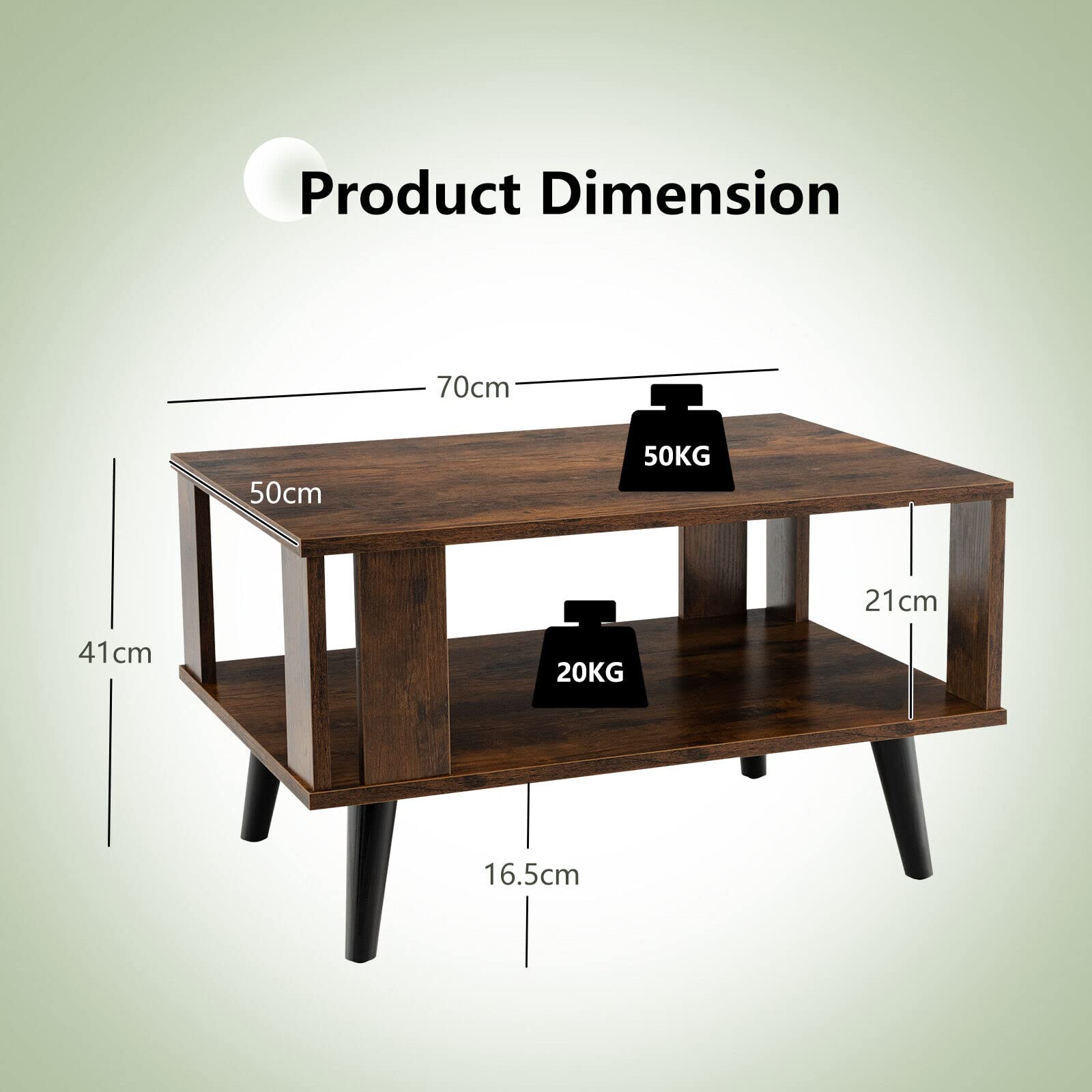 Giantex Coffee Table with Storage Shelf, 2-Tier Tea Table w/Supportive Legs