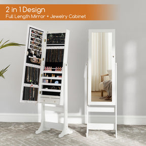 Giantex Freestanding Jewelry Cabinet, Lockable Jewelry Armoire w/Full-Length Mirror & LED Lights