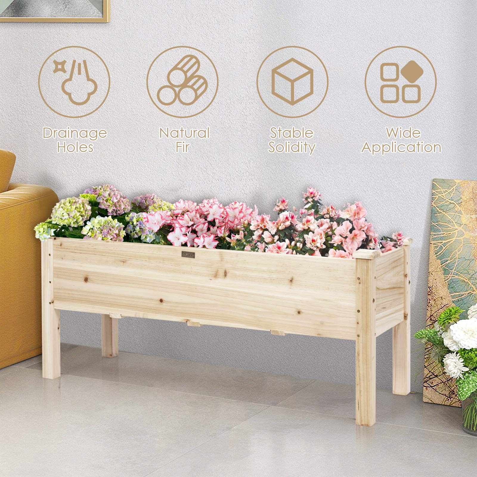 Giantex Raised Garden Bed, Elevated Wooden Planter Box Kit