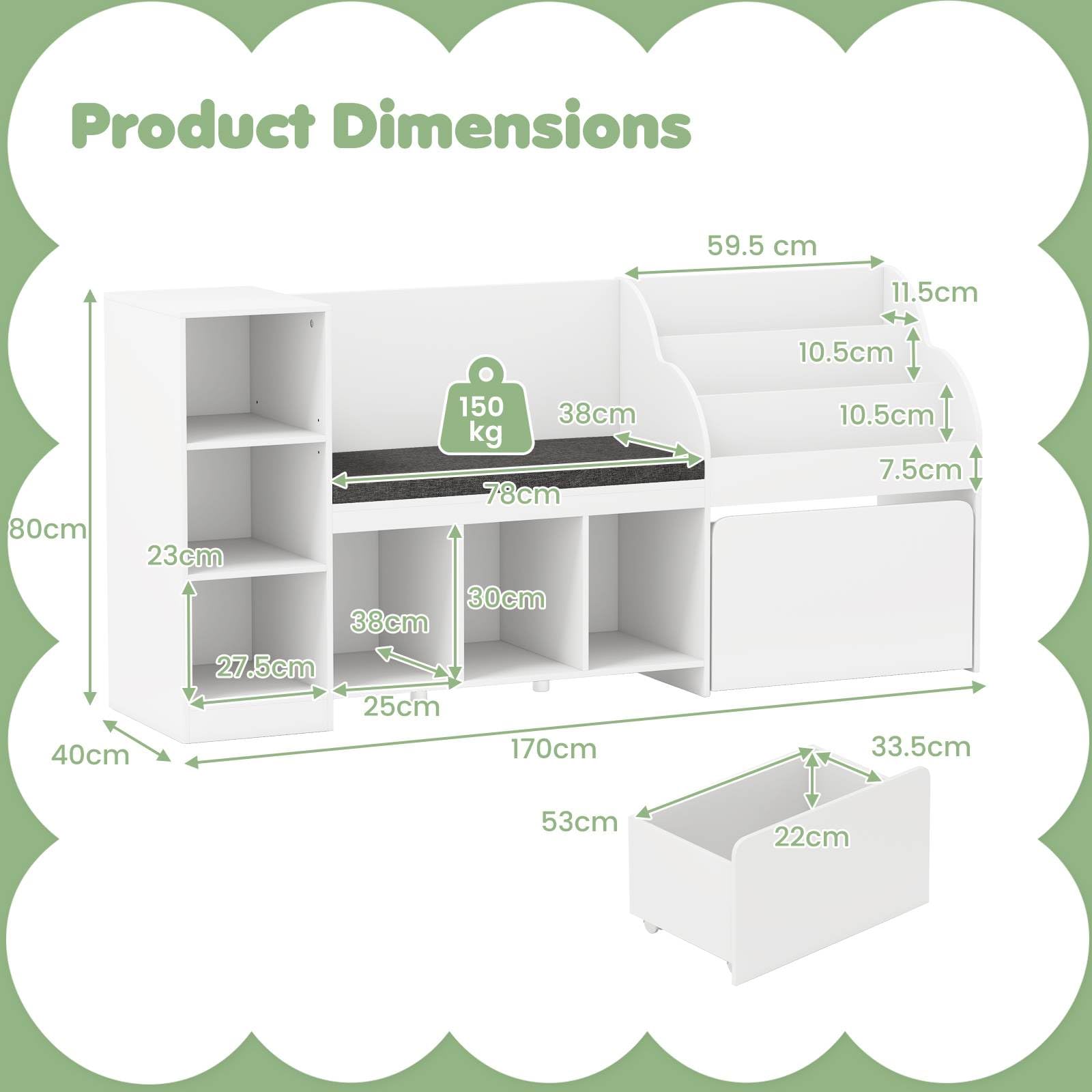 HONEY JOY Kids Bookcase Reading Nook, 4-in-1 Standing Toy Organiser