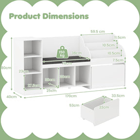 HONEY JOY Kids Bookcase Reading Nook, 4-in-1 Standing Toy Organiser