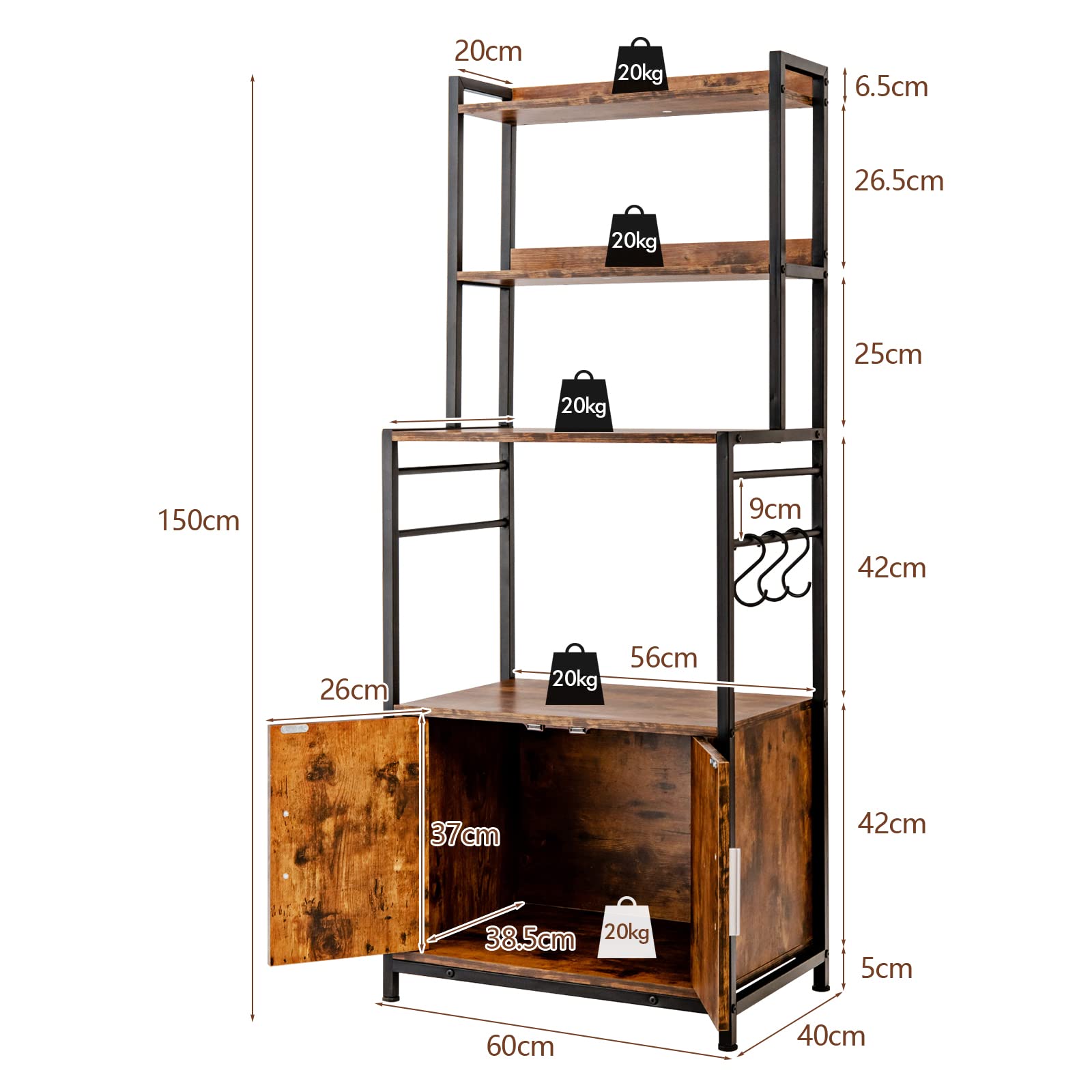 Giantex 4-Tier Baker’s Rack, Kitchen Storage Cabinet w/ 3 Tier Hutch Shelf, Industrial Microwave Oven Stand