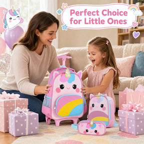 Wheeled Backpack with Lunch Box and Pencil Case, Travel Luggage for Kindergarten, Elementary Preschool Students