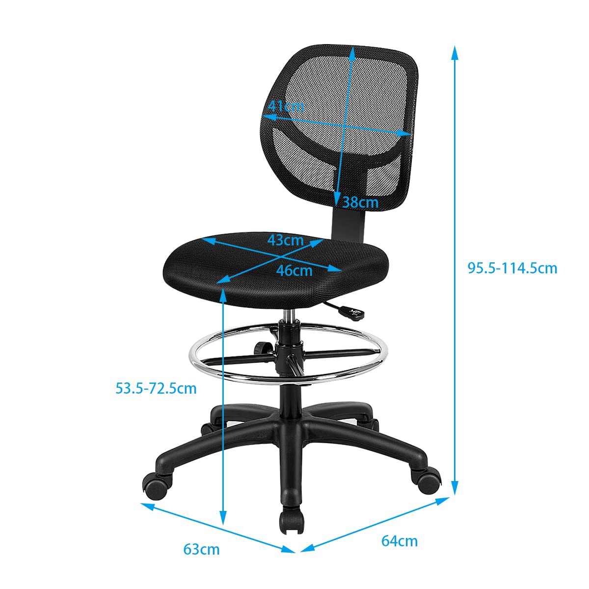 Mesh Drafting Computer Swivel Chair, Office Desk Chair, Ergonomic Armless Executive Task Chair