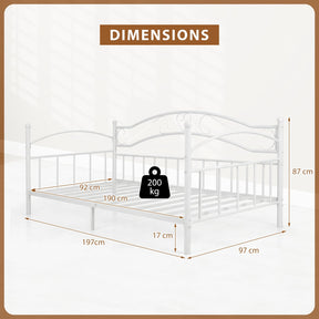 Metal Daybed Frame, 190 x 90 cm Sofa Bed with Classic Headboard
