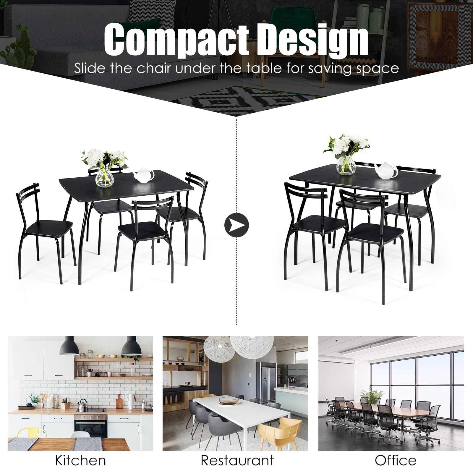 Giantex 5Pcs Dining Table Set, Rectangular Dining Table Furniture Set, Modern Dining Table and Chairs Set